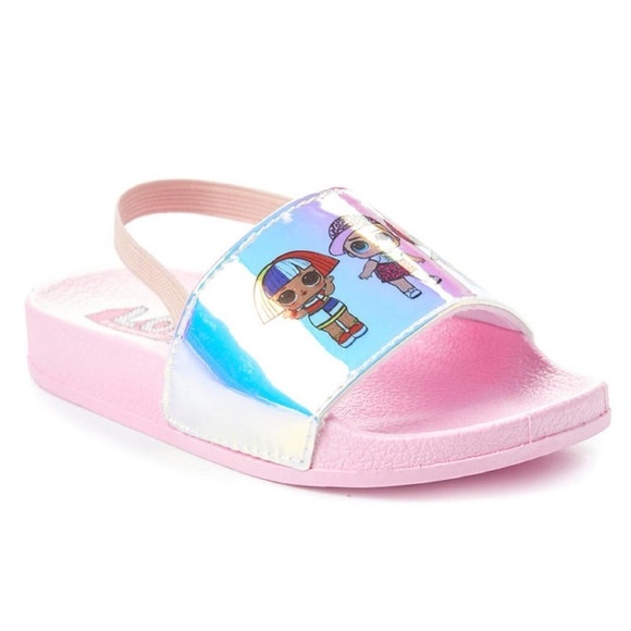 Girls Pink Iridescent Characters Heel-Strap Slide LOL Surprise Shoes - Picture 2 of 5